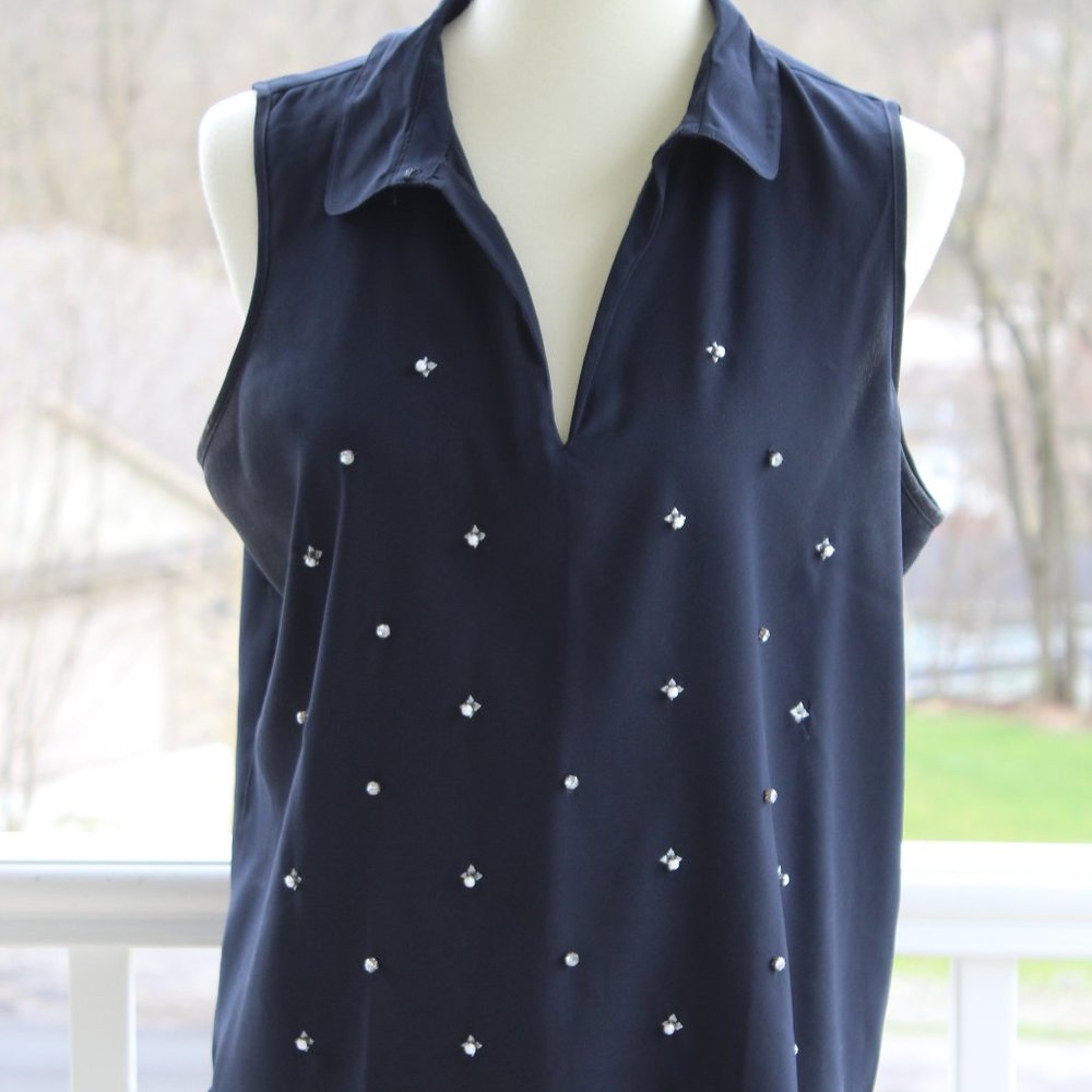 Navy Blue Beaded Tank Top